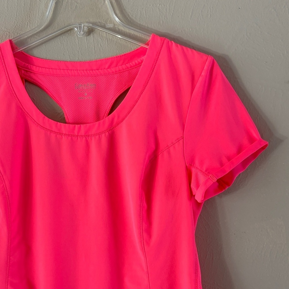 Calvin Klein Performance Vibrant Pink Short Sleeve Tee Racer Back Type Opening - Picture 3 of 12
